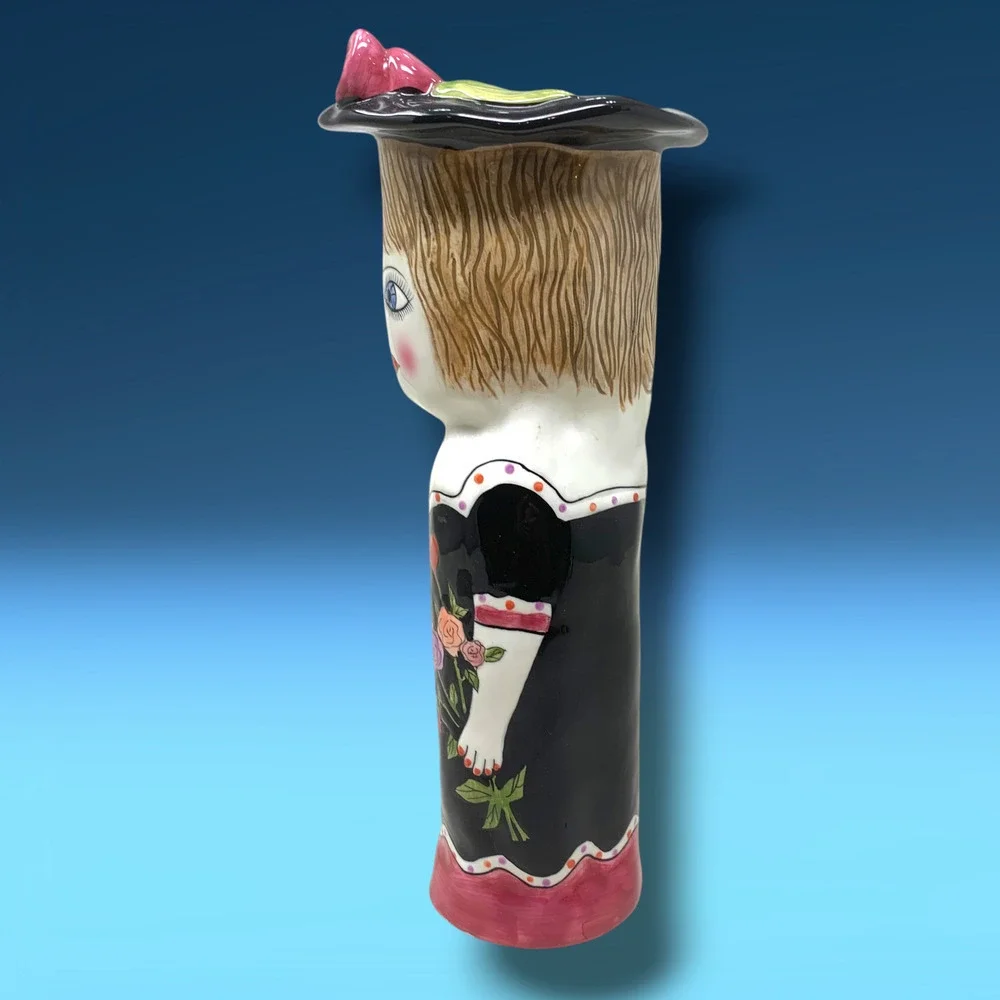 Vintage Susan Paley x Ganz Elizabeth Ceramic Vase Whimsical Hat Lady with Roses